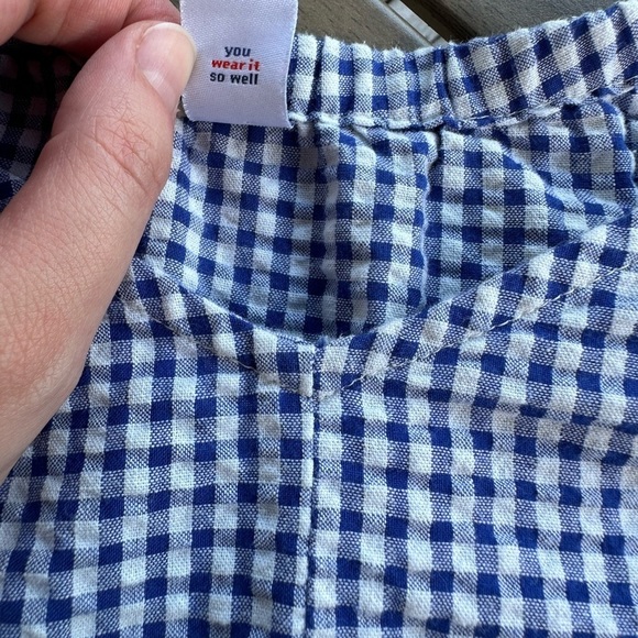 Blue Gingham Babydoll V-neck Tiered Women's Top - Picture 5 of 7